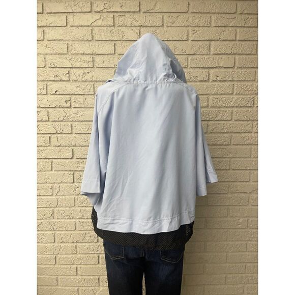 MTA Sport Blue Black Mesh Hemline Hooded Windbreaker Size L - Picture 2 of 10